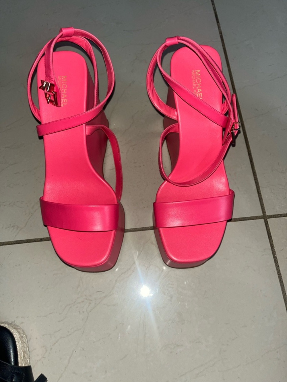 Michael Kors Vibrant Pink Strappy Block Heel Sandals